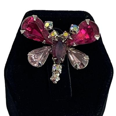 Hobe Pinks Faceted Glass Butterfly Pin