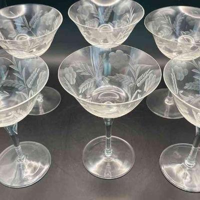 6 Vintage Princess House Crystal Footed Sherbet / Champagne Glasses * Wheat & Flower