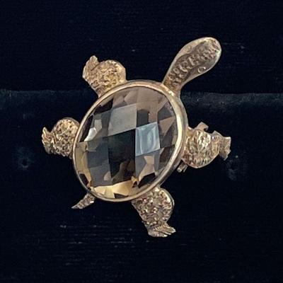 Gorgeous Smoky Topaz Turtle Design Pin/pendant