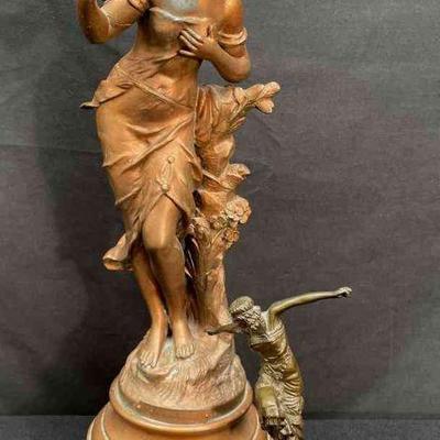 Tall Metal Copper Color Lady With Angel Figure * Le Premier Secret By Francois Moreau * Small Metal 1920's Woman Dancer