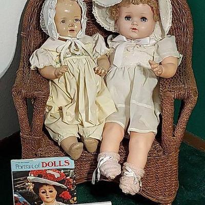 Vintage Dolls * Am Char Doll * R & B Doll * Child-Sized Wicker Chair * 2 Doll Themed Books