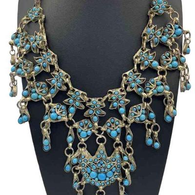 Artisan Made Intricate Possible Turquoise Ornate Silver Necklace