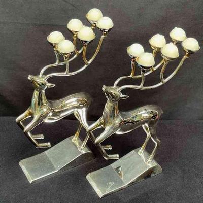 Nordstrom Silver Tone Reindeer Candelabras