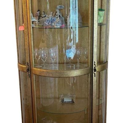 Gorgeous Unique Curved Glass Front Gold Display Cabinet