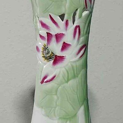 Asian Pottery * Handmade & Signed Vase With Lotus Flower