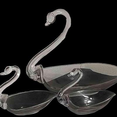 3 Glass Swans Serving Dishes/Display Pieces