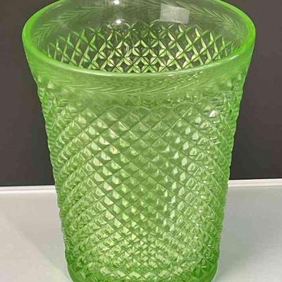 Gorgeous Depression Vaseline Glass Vase * No Chips
