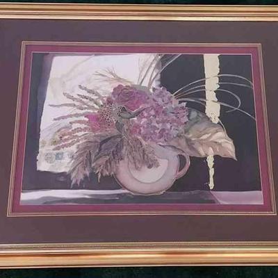 Glass Over Double Matted Framed And Signed Scherer Print Titled - Hortensia