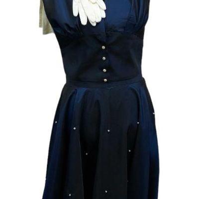 Vintage * Ro-Nel Of California Satin Taffeta Iridescent Midnight Blue 2-piece Halter Top & Skirt W/ Pearl Embellishments * Vintage Long...