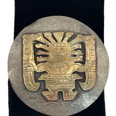 925 Sterling Silver * Old Cuzco Peru Warrior * Large Pin / Pendant