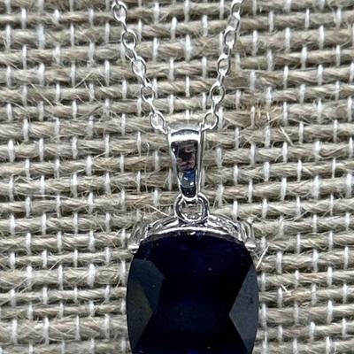 925 Silver w/ Blue Sapphire 20in Necklace, TW 3.5g