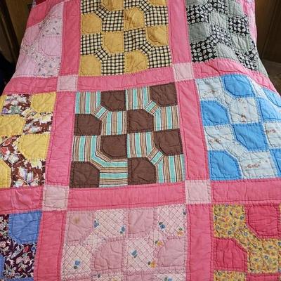 Hand Stitched Patchwork Quilt is 76 x 68in
