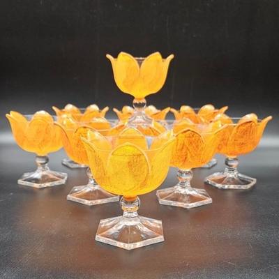 (9) Vintage Orange Tulip Sherbet Dishes