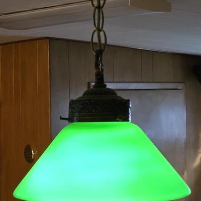 Vintage Hanging Light w/ Emeralite-Look Shade