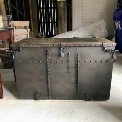 Restoration Hardware metal chest.  