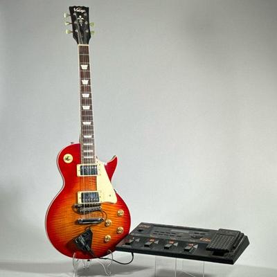 (2PC) VINTAGE V100 (LES PAUL STYLE) ELECTRIC GUITAR & ROLAND GR-33 SYNTHESIZER | Electric guitar with a sunburst top, Wilkinson tuning...