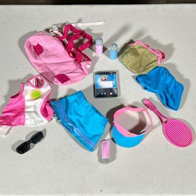 AMERICAN GIRL TENNIS SET | Includes: blue & pink tennis outfit, water bottles, sunglasses, tote bag, tennis racket