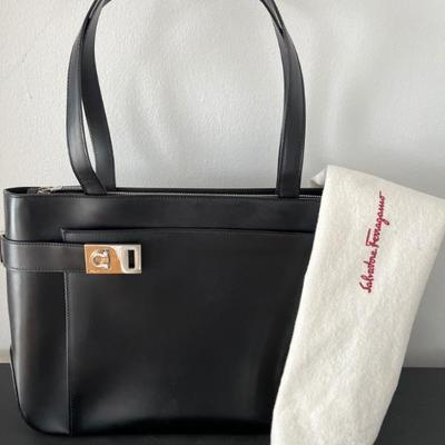 Authentic Salvatore Ferragamo black leather handbag