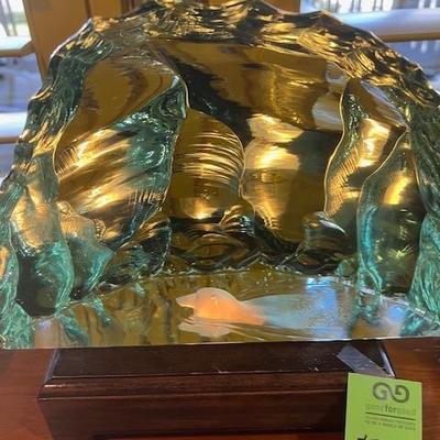 Kosta Boda lit glass with carved polar bear swimming!