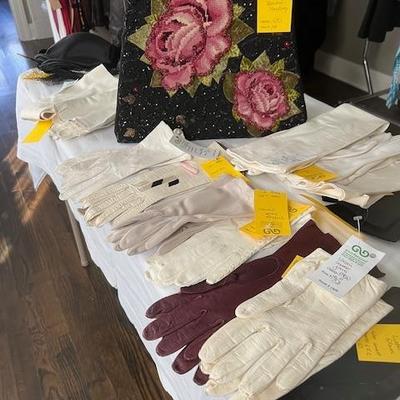 Vintage gloves, purses, and hats