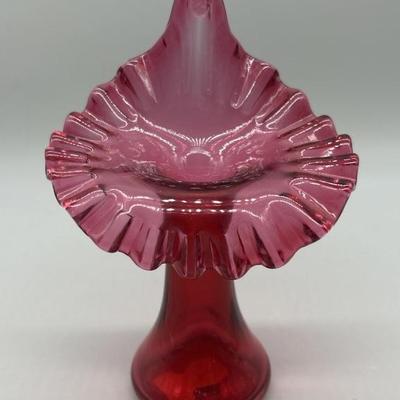 Vtg. Fenton Cranberry Glass Jack in the Pulpit Vase