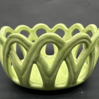 Lime Green Open Lattice Ceramic Bowl