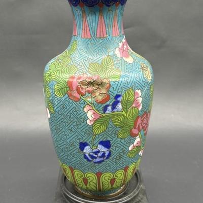 Vintage Asian Green CloisonnÃ© Vase