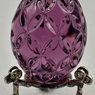 Waterford Crystal Purple Egg on Stand, Marked