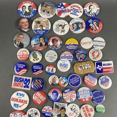 Lot 79 | 50 Vintage Political Buttons. Dukakis, Bush/Quayle, Mondale & more