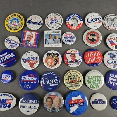 Lot 97 | Vintage & Contemporary Political Pins. Some names include Dole, Bush, Mondale, Clinton, Gore and more