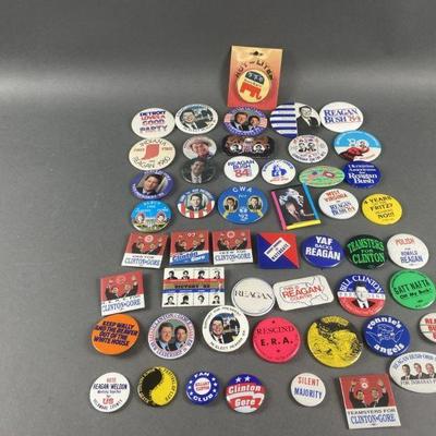 Lot 6 | 50 Political Buttons. Buttons consist of Clinton, Gore , Reagan and more