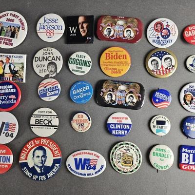 Lot 58 | Vintage Political Pins. Some names include Wallace, Bush, Roudebush, Blunt, Pierce and other names
