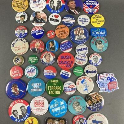 Lot 77 | 50 Vintage Political Buttons. Nixon, Bush/Quayle, Mondale & more