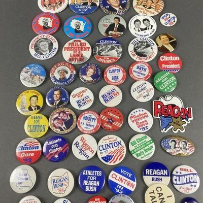 Lot 13 | Vintage Political Buttons. Buttons consist of Clinton & Reagan