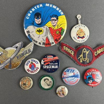 Lot 57 | '50s-'60s Children's Patches & Pins. Space Cadet, Batman Club, Dick Tracy, Lone Ranger and more