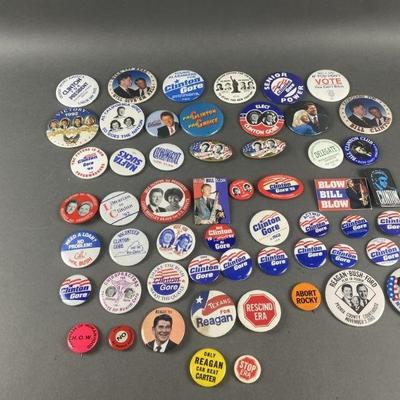 Lot 5 | 55 Vintage Political Buttons. Buttons consist of Bill Clinton , Gore and Reagan