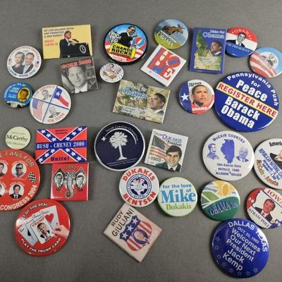 Lot 23 | Vintage & Contemporary Political Pins & More! Names include Obama, Bush, Clinton, Dukakis and others