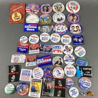 Lot 15 | 50 Political Buttons. Buttons consist of Clinton/Gore & Reagan