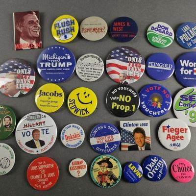 Lot 9 | 30 Vintage & Contemporary Political Buttons. Include Bush, Trump, Mondale, Clinton and more.