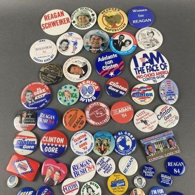 Lot 17 | 50 Political Buttons. Buttons consist of Clinton/Gore & Reagan
