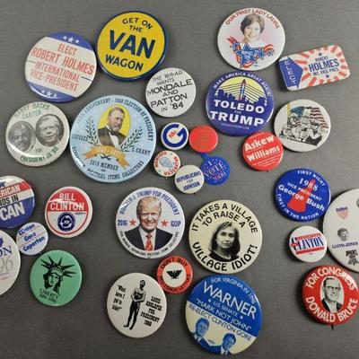 Lot 12 | Vintage & Contemporary Political Buttons & More!  Includes names like Grant, Holmes, Clinton, Bush,Trump and more