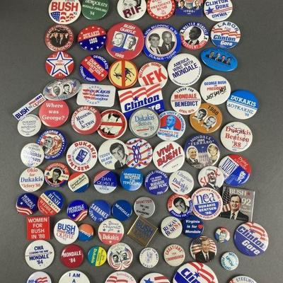 Lot 83 | Collection Of Political Buttons.  Bush, Dukakis/Bentsen, Clinton/Gore , Mondale & more