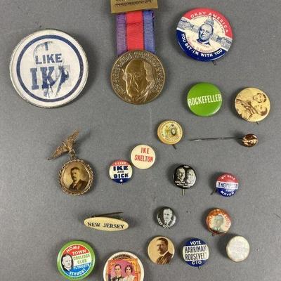 Lot 51 | 20 Antique Political Buttons. Buttons consist of Roosevelt, Ike , Thompson & more