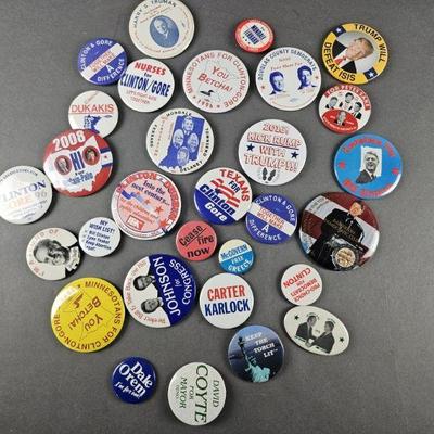 Lot # : 4 - Contemporary & Vintage Political Pins.  Includes Truman, Carter, Clinton, Gore and more