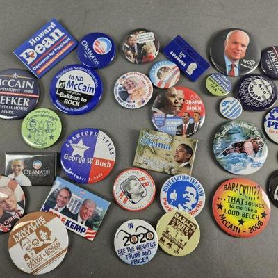 Lot 24 | 30 Contemporary & Vintage Political Pins!  Some names include Carter, Clinton, Obama, McCain and more!