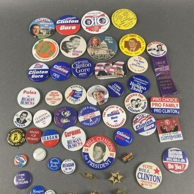 Lot 19 | 50 Political Buttons. Buttons consist of Clinton/Gore & Reagan/Bush