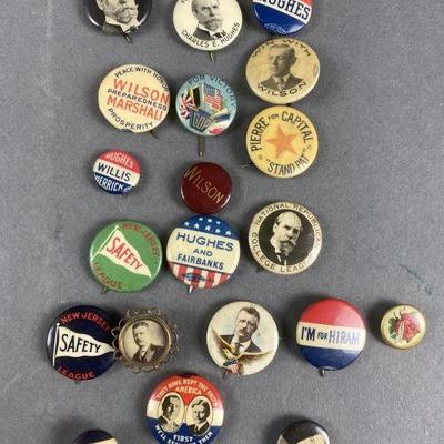 Lot 61 | 20 Antique Political Buttons. Hughes, Wilson & more