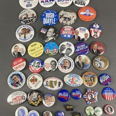 Lot 27 | 50 Vintage Political Buttons. Buttons consist of Bush/Quayle