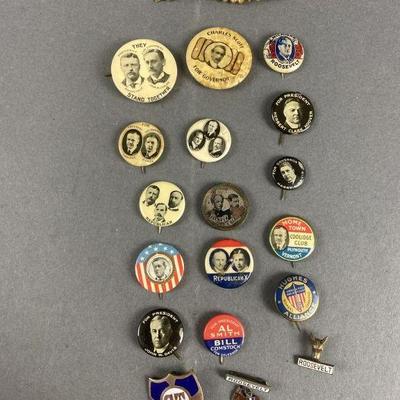 Lot 56 | 20 Antique Political Buttons, Roosevelt, Coolidge, Davis, Hoover & more