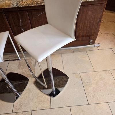 MCM LEATHER & CHROME ADJUSTABLE STOOLS